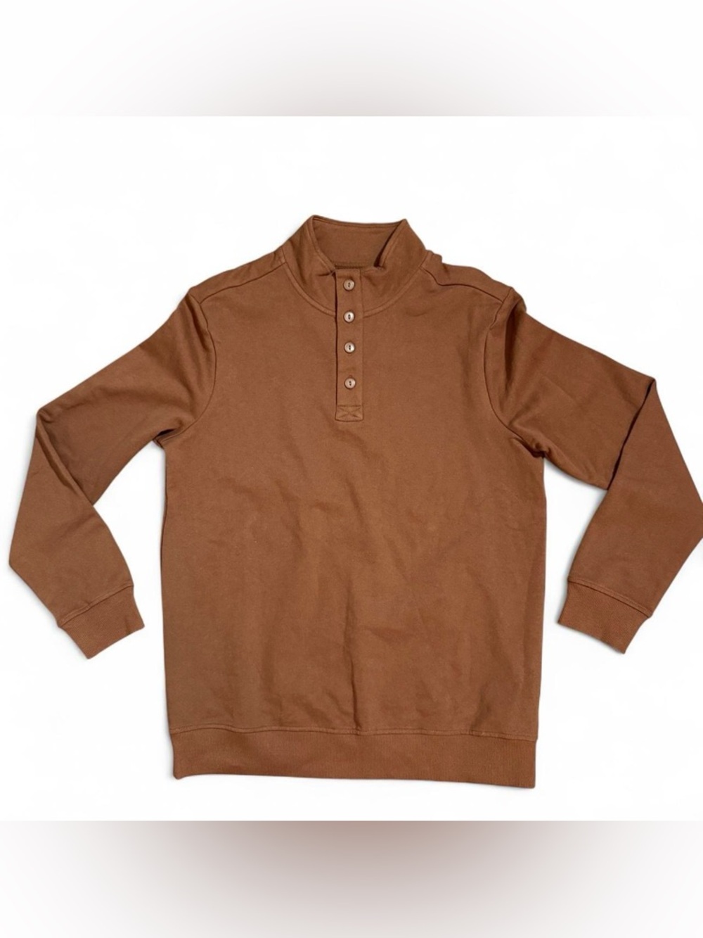 Goodfellow Brown Quarter Button Pullover Sweatshirt Size Medium